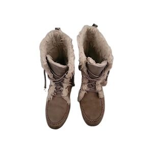 SPORTO MAGGIE Faux Fur Cuff Lace Up Ankle Boots Cozy Winter Moccasin Style Boots